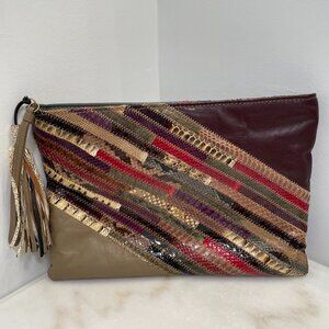 VINTAGE Bassous Bags by Jane Snakeskin Leather Striped Clutch Circa 1970's